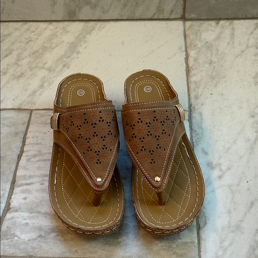 Women’s Brown Wedge Thong Sandals - Comfortable Summer Slip-Ons